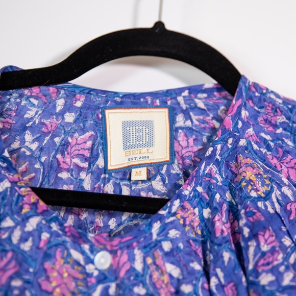 Bell By Alicia Cotton Silk Pink Purple Floral Flower Print Pattern Boho Blouse M - Picture 2 of 4